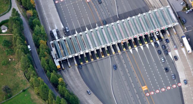 flying over toll station at brennerautobahn, tyrol, austria